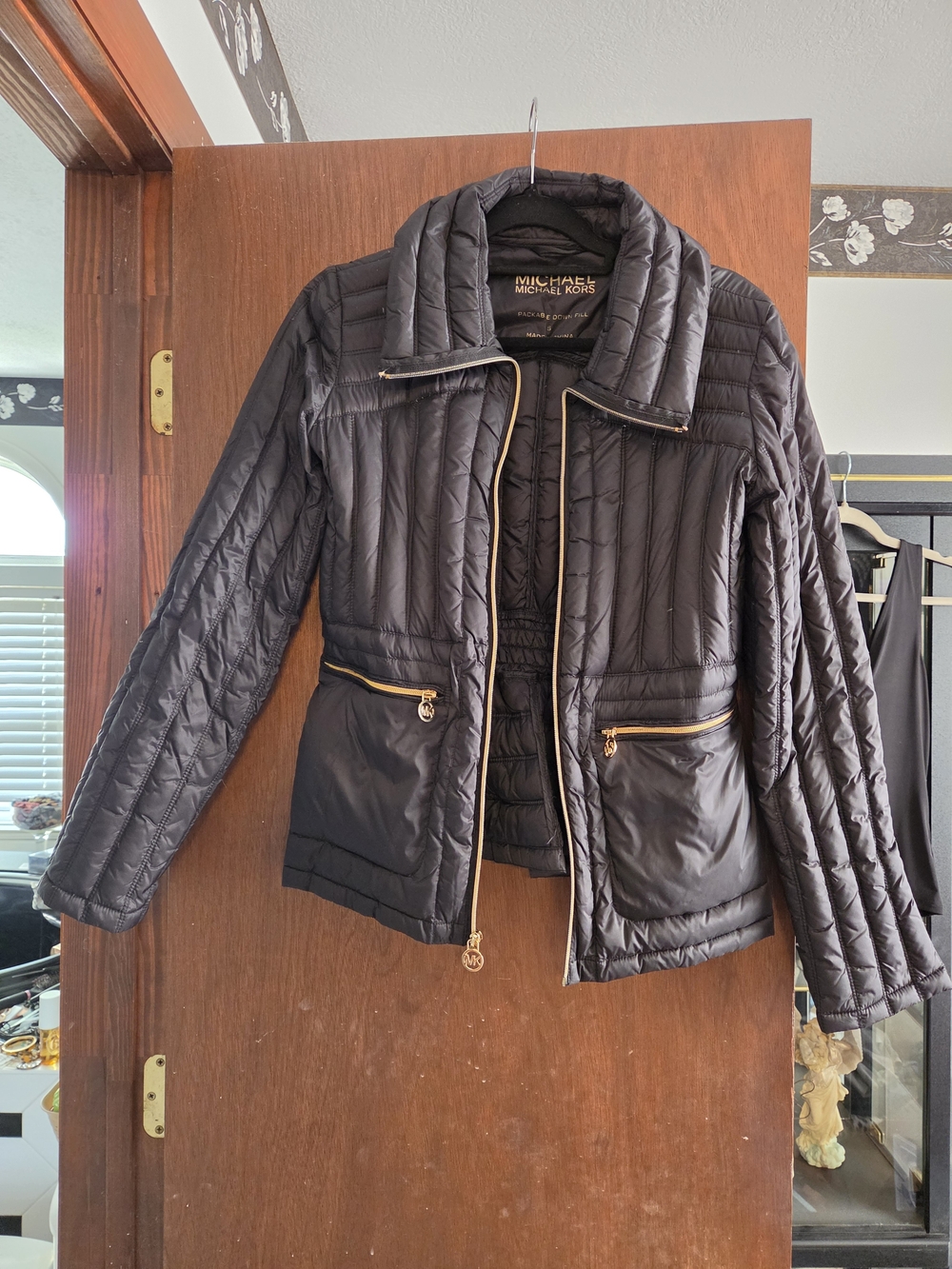 Michael Kors Black Quilted Puffer Jacket with Gold Zippers